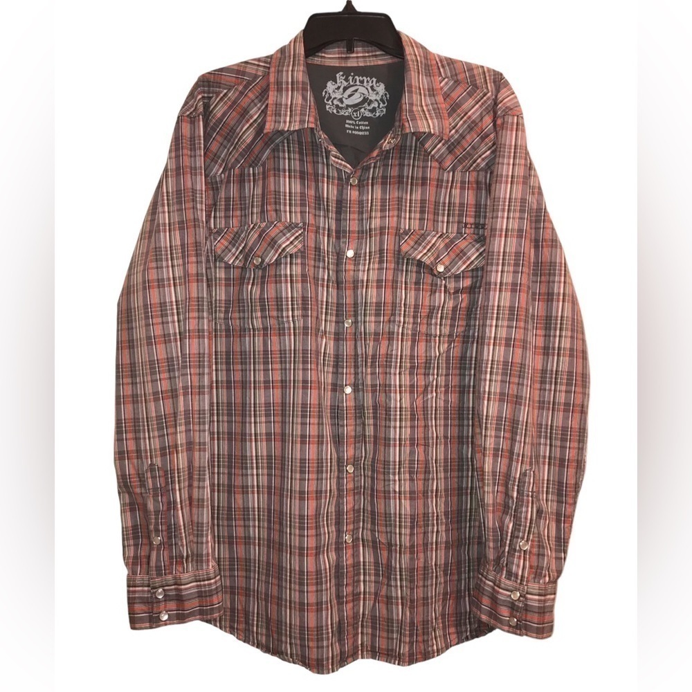 Kirra XL Pearl Snap Plaid Mens Long Sleeve Western Cowboy Casual Shirt